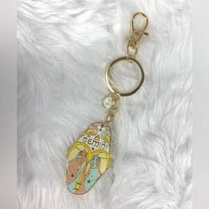 Gemini Zodiac Keychain with Gold Accents